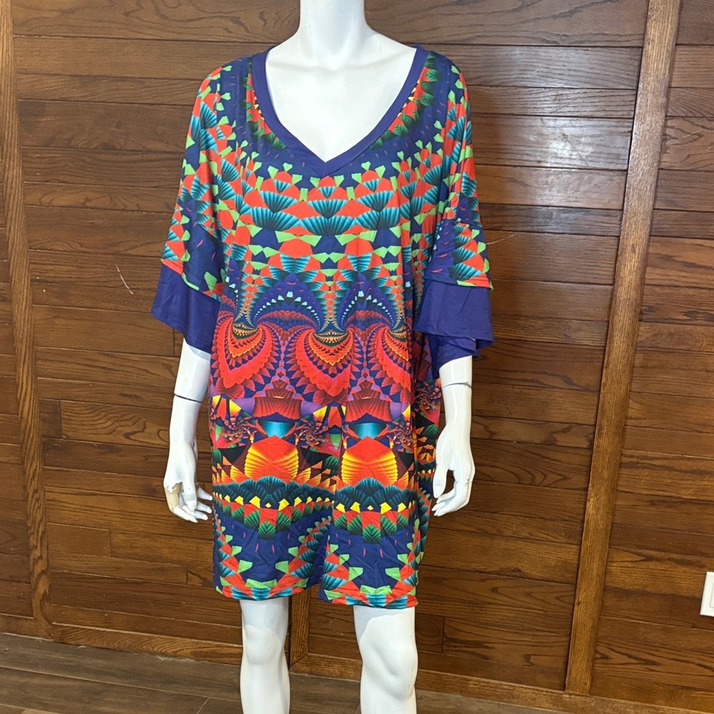 Colorful Asymmetrical Dress with Geometric Patterns